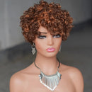 6inch Short Curly Wigs With Bangs Highlight  Women Human Hair Pixie Cut Bouncy Curly Human Hair Wigs