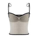 Women Crochet Knit Crop Camis Pearl Backless Top Sleeveless Lace-up Beach Camisole Trendy Streetwear