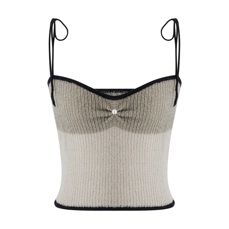 Women Crochet Knit Crop Camis Pearl Backless Top Sleeveless Lace-up Beach Camisole Trendy Streetwear