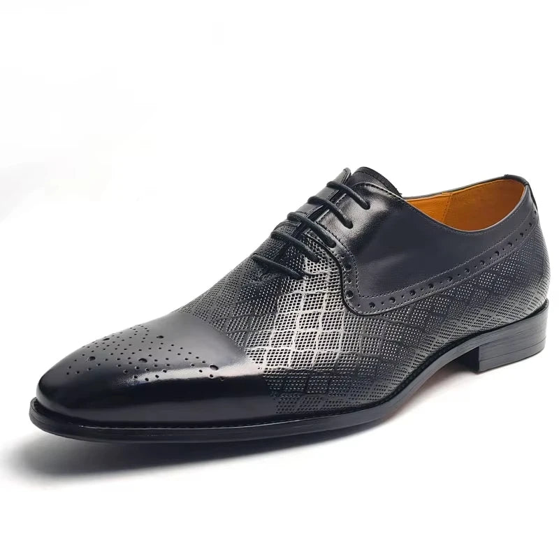 Men Genuine Leather Formal Shoes Classic Black Patent Oxfords for Weddings & Business|Breathable Lining|Tassel/Brogue Options