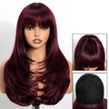 Burgundy Straight Bob Wig With Air Bangs Wigs For Women Daily Head Wig