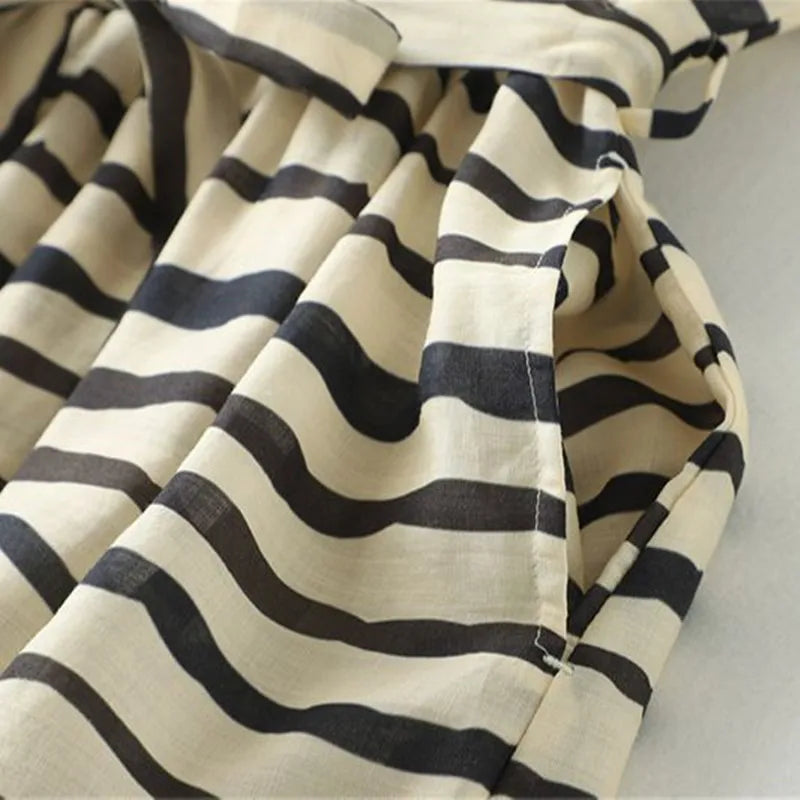 Summer Zebra Striped Dress Thin Women Sleeveless Dresses French Beach Midi