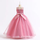 Easter Carnival Girls Flower Sequins Sleeveless Embroidery Dress Teenager Children's Embroidered Bow Tulle Long Dresses