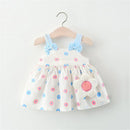 Summer Girls' Dress Fresh Flower Bow Strap Daily Knee Length Cotton Comfortable Dress
