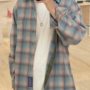 Men's Niche Design Shirt Autumn New High Street Plaid Off Shoulder Gradient Collar Tide Chic Top