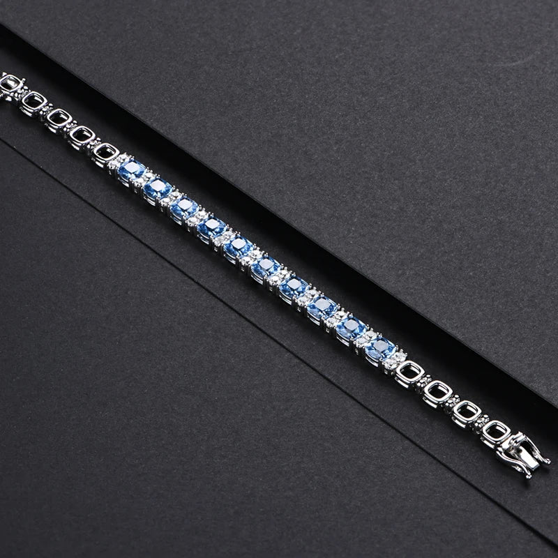 Silver Jewellery Original Created Blue Spinel Bracelet Tennis Bracelets For Women Luxury Gift Wedding Authentic