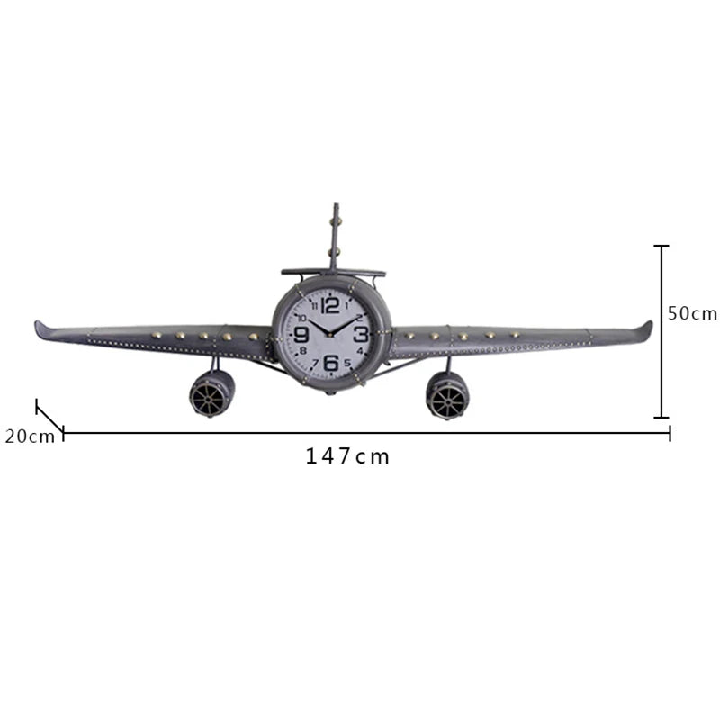 American Retro Large Wall Clock Metal Airplane Silent Watches Industrial Style Clocks Wall