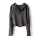 Casual Long Sleeve Zipper Cardigan Lace Up Women's Hooded Short Sweatshirts Female Hoodies Autumn