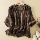 Summer Blouse Shirt Short Sleeve V-Neck Button Elegant Office Ladies Women Casual Loose Tops Elegant