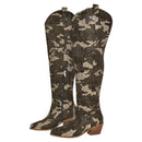 Women Pointed Toe Blue Rhinestone Over The Knee Boots Heel Handmade Female Bling Boots