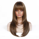 Long Straight Wigs For Women Brown Layered Hair Wigs With Bangs Daily Natural Wigs