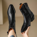 Retro Ankle Boots For Women Leather Winter Shoes Low Heels Short Motorcycle Boot Female