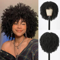 Kinky Curly Wigs Short Bob Golden Brown Afro Wig with Bangs Deep Wave Hair for Black Women