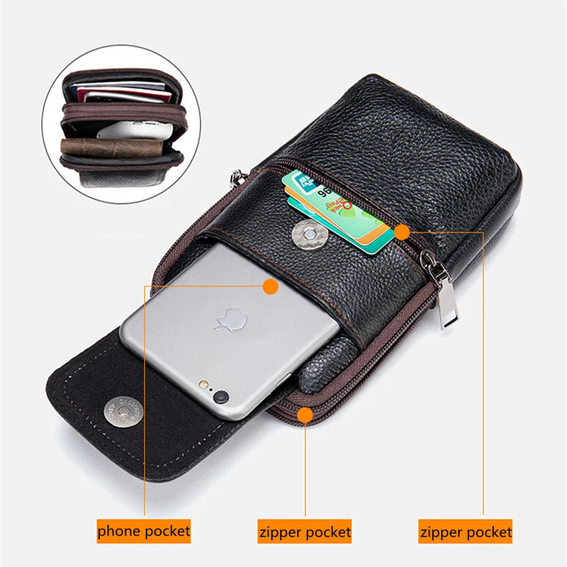 Men's Genuine Leather Mini Waist Bag for Men Crossbody