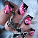 24pcs Smudging Pink Nails Gentle Square Ink Stripe Press On Nails Wearable Nail Spicy Girl Manicure