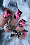 24pcs Smudging Pink Nails Gentle Square Ink Stripe Press On Nails Wearable Nail Spicy Girl Manicure