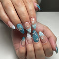30Pcs 3D Shell-Starfishs Nail Tips Ocean Blue Resin Press On Nails With Wave-Design For Summer Beach Party
