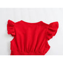 Summer Women Cross V Neck Flying Sleeve Red Party Dress Vintage Elastic Waist Mini Ladies Elegant Dresses