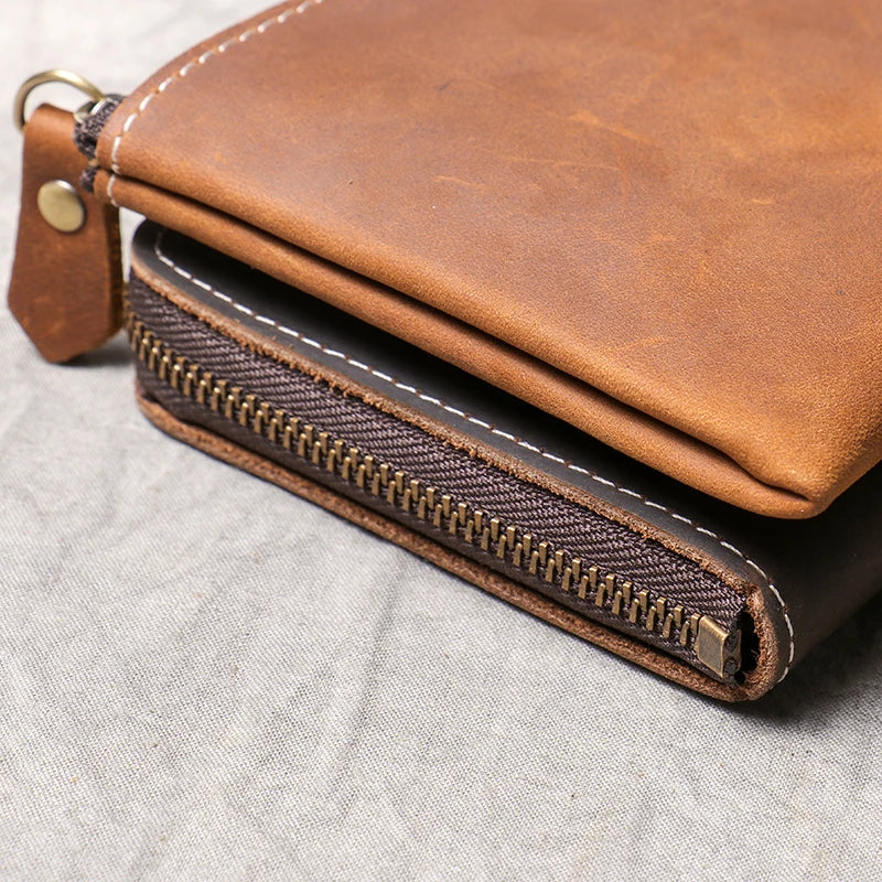 Men's Wallet Vintage Genuine Leather Short Wallets Coin Pocket Zipper Small Money Purses Mini Slim Purse Bags
