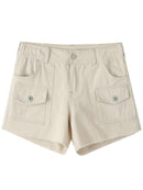 Women Beige High Waist Multi Pocket Tassel Short Denim Pants Summer Ladies Casual Female Knitted Shorts