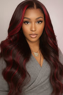 Collage of a woman with red and black hair styled in different ways, with text , Obroi