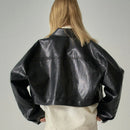 Women Short Leather Jacket Coat Spring and Autumn Loose Jacket Tops Coat Vintage American Streetwear