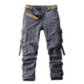Gray cargo pants with a belt on a white background, Obroi