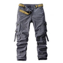 Gray cargo pants with a belt on a white background, Obroi