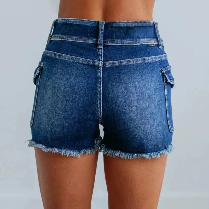 Women's Denim Pant Slim Fit High Waist Straight Trousers Elegant Jeans Shorts Summer