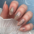 24Pcs Simple Fake Nails with Short Almond Head Nail Patch Gold Pattern Wearable Press on False Nail