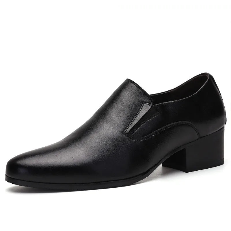 Men Dress Shoes Slip On Pointed Toe Leather Classic Men Formal Oxfords Black
