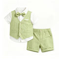 Baby Boy 4Pcs Light Green Vest Suit Shirt Shorts Bow Tie Gentleman Outfit Kids Wedding Formal