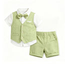 Baby Boy 4Pcs Light Green Vest Suit Shirt Shorts Bow Tie Gentleman Outfit Kids Wedding Formal