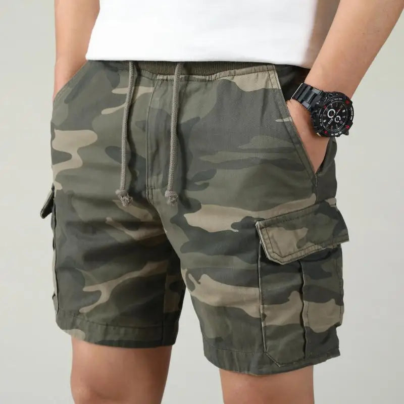 Summer Shorts Men Pure Cotton Loose Work Cropped Shorts Elastic Waist Drawstring Casual Outdoor Mini Cargo Pants