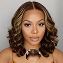 Double Drawn Ombre Highlight Bouncy Wave Wear Human Hair Bob Curly Wigs