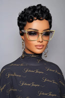Three views of a woman with styled hair wearing glasses against a neutral background, Obroi