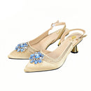 Shinning Crystal Mid Heel Gold Newest Shoes and Bag Set