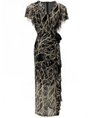 Designer Summer Dress Women V-Neck Butterfly Sleeve Appliques Ruffles Dresses