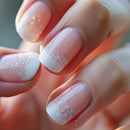 Gradient Pink False Nail Glitter Design Press on Short Square Reusable Ballet Nails Art Finished