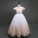 Formal Girl Bridesmaid Dress Long Ball Gown Wedding Party Pageant White Flower