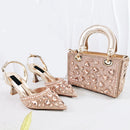 Silver Shiny Rhinestone Slingback High Heels Rhinestone Top Handle Bag Women Bridal Evening Cocktail Shoe and bag Matching Set