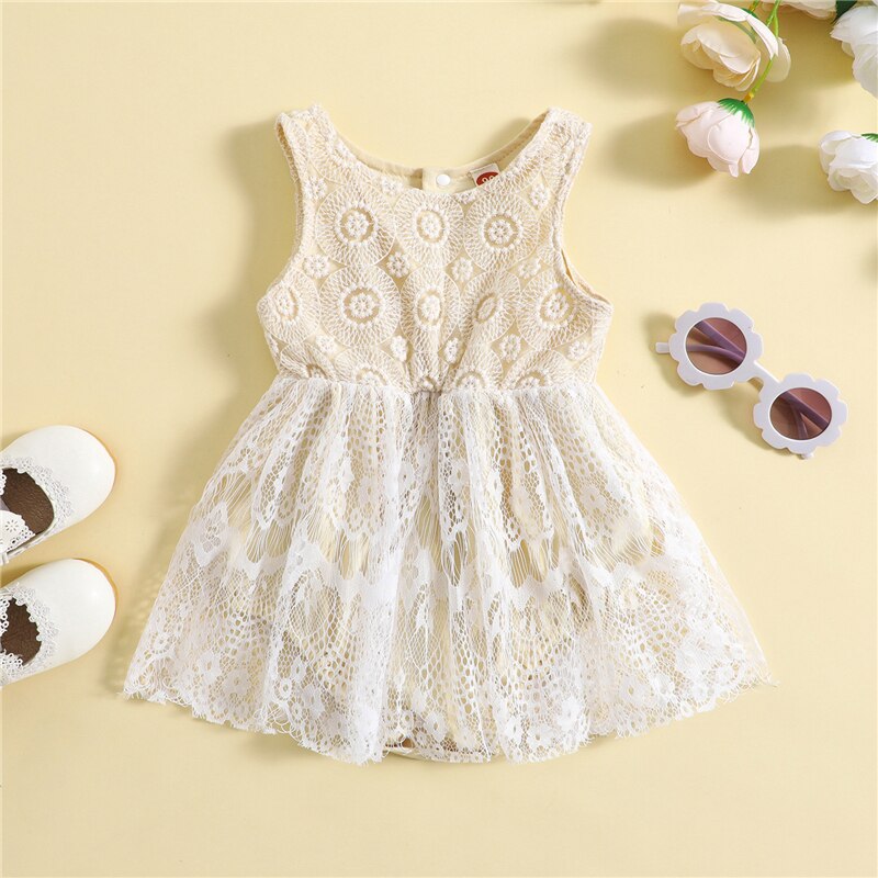 Toddler Newborn Baby Girls Summer Romper Dress Clothes Casual Floral Lace Cutout Sleeveless Jumpsuit Ruffle Playsuits