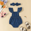 Newborn Girl Bodysuit Outfit Embroidery Rainbow Fly Sleeve Romper with Bowknot Hairband