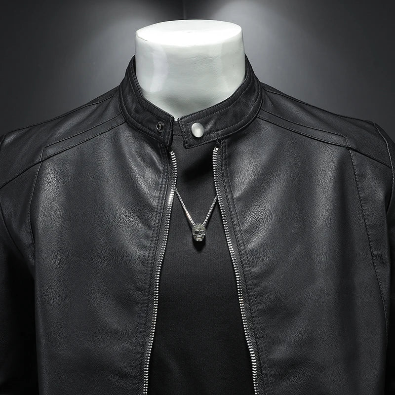 Motorcycle Leather Jackets Mens Business Casual Biker Leather Jacket