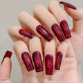 10Pcs Dark Red Nails Medium Length Square Handmade Press On Nails Charms Manicure Reusable Stick-on Nails