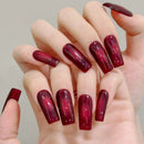 10Pcs Dark Red Nails Medium Length Square Handmade Press On Nails Charms Manicure Reusable Stick-on Nails