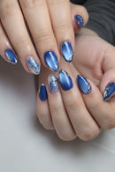 30PCS Gold Cat-Eye Press-On Nails | Short Almond Ice-Transparent Fake Nails