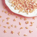 30Pcs 3D Ocean Nail Charms Resin Gold Series Starfish Art Decorations Mini Beach Summer Nail Accessories