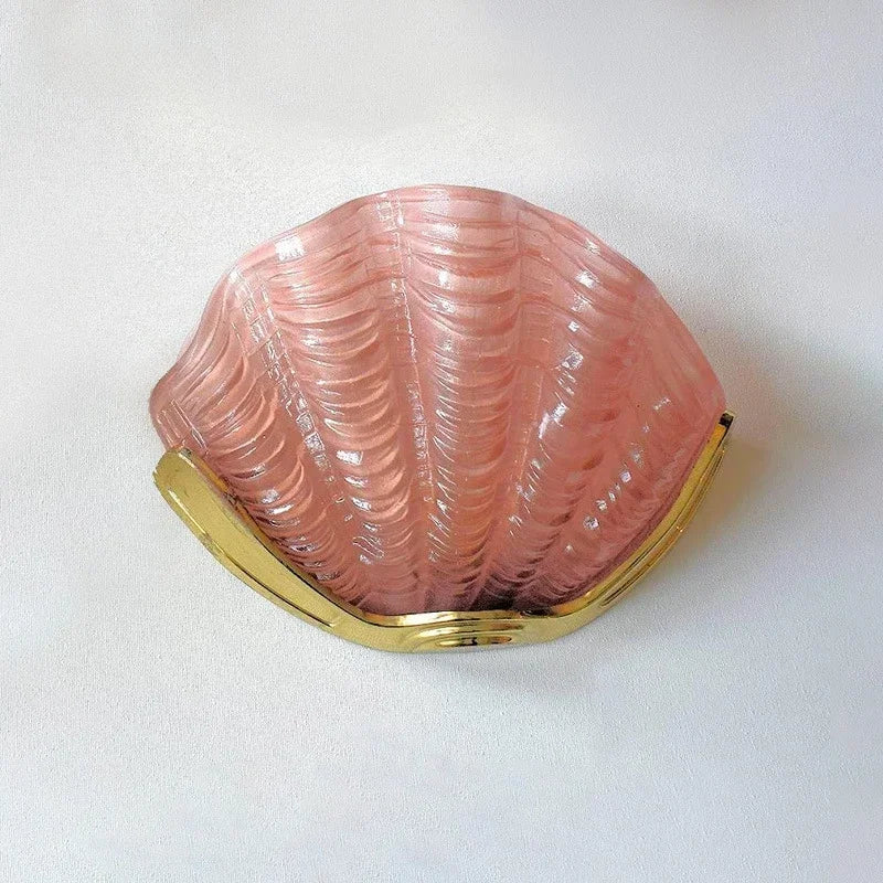 Luxury Wall Light Brass Shell Creative Glass Retro Living Room Bedroom Foyer Corridor Mirror Wall Lamp