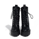 Women's Short Boots Platform Ladies Lace-Up Motorcycle Booties With Zip Plus Size Party Shoes